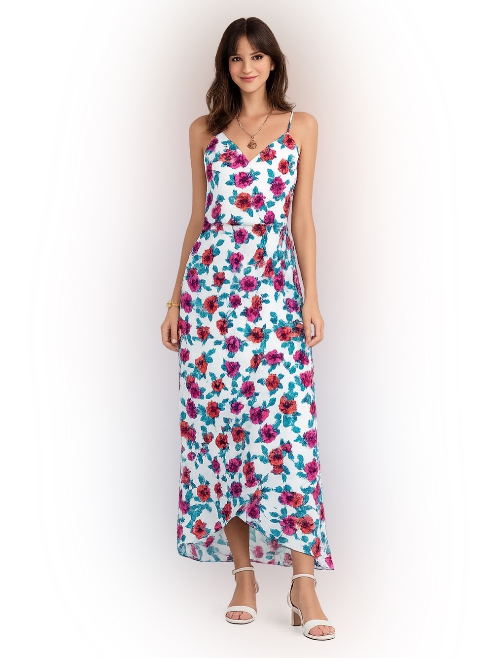 Everly Floral Maxi Sundress NWT Medium Blue Pink Spaghetti Strap
